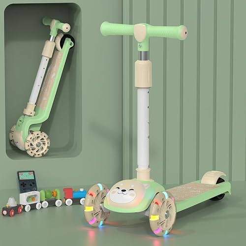 Tretroller mit 3 Rädern für Kinder, faltbarer Roller mit leuchtenden Rädern, 3 verstellbare Höhen, extra breites Deck, Lean-to-Steer-Roller für Jungen und Mädchen von Vintend