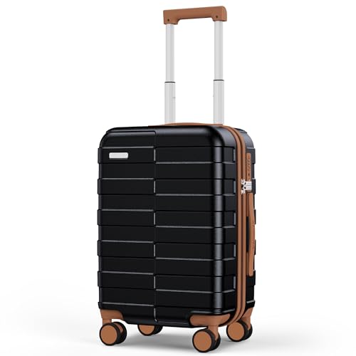 Vipbox Koffer Klein Hartschale 55cm (3 Jahre VIP-Service) Leicht Polycarbonat Reisekoffer Ultra-Langlebige Trolley Handgepäck mit 4 Rollen und TSA Schloss, Premium Schwarz von Vipbox