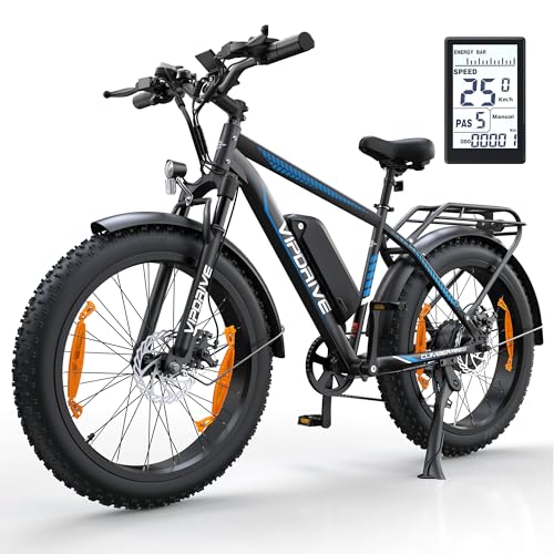 Vipdrive E Bike，E Bike Herren 24 Zoll mit Abnehmbar 48V 13Ah Akku Bis zu 100km,250W Motor bis zu 25km/h,Elektrofahrräder 5 Unterstützungsmodus,7 Geschwindigkeit,24"*4" Fat Tire,Lock Out Federgabel von Vipdrive