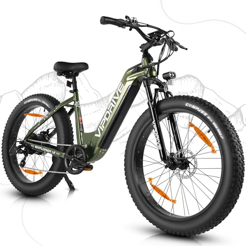 Vipdrive E Bike Herren Elektrofahrräder-Ebike mit 48V 15Ah herausnehmbarem Akku, E Bike 26 Zoll Fat Tire, E-Bike 7-Gang mit LCD-Display, E Bike 25km/h, 80-100km (Grün【720Wh 15AH 85Nm】) von Vipdrive