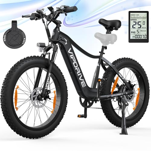 Vipdrive E Bike Herren Mountainbike, Elektrofahrräder Herren Damen mit 250W Motor, E Fatbike 26 Zoll mit 48V 15A Abnehmbarer Akku, 5-PAS Modus Fahrrad Elektro, 7-Gang fur All-Terrain von Vipdrive