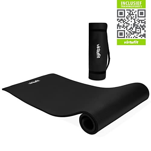 VirtuFit NBR Fitnessmatte Yogamatte rutschfest Gymnastikmatte Sportmatte Extra-Dick 180x60x1,5cm mit Tragegurt und Trainingsvideo von VirtuFit