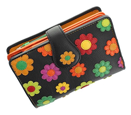 VISCONTI Daisy-Kollektion Spanish Damen-Geldbörse, Leder, mit Laschenverschluss mit RFID-Schutz DS82 Schwarz VISCONTI Daisy-Kollektion Spanish Damen-Geldbörse, Leder, mit Laschenverschluss mit RFID-Schutz DS82 Schwarz von VISCONTI