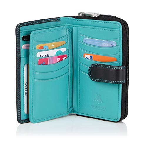 VISCONTI Colorado-Kollektion Damen-Geldbörse, weiches Leder mit RFID-Schutz CD22 Schwarz/Aqua VISCONTI Colorado-Kollektion Damen-Geldbörse, weiches Leder mit RFID-Schutz CD22 Schwarz/Aqua von VISCONTI