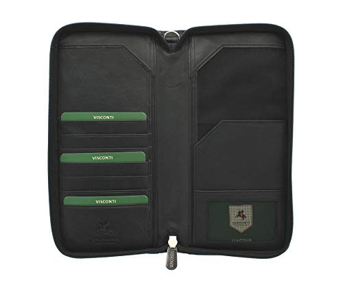 Visconti Leder Dokumententasche Reisebrieftasche, umlaufender Reißverschluss, Trageschlaufe mit RFID-Schutz 1157 Schwarz von VISCONTI