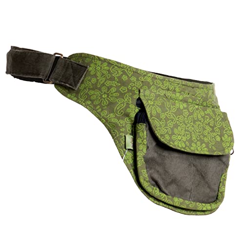 Vishes- Alternative Bekleidung - Bauchtasche aus Cord Baumwolle - Blumen Bedruckt Olive Vishes- Alternative Bekleidung - Bauchtasche aus Cord Baumwolle - Blumen Bedruckt Olive von Vishes