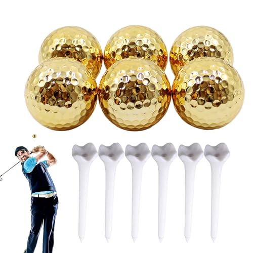 Visiblurry Galvanisierte Gold-Golfbälle,Golfbälle - Vergoldeter Doppelschicht-Golfball mit Golf-Tees | 6 Teile/Satz Tragbare Golden Golf Ball Golf Zubehör Golden Ball für Golfer von Visiblurry