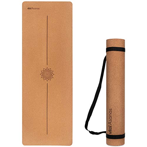 Vital Asanas Premium Yogamatte Hochwertige rutschfeste Fitnessmatte mit praktischem Tragegurt - aus natürlichem Rohstoff, 100% Natur Kork - Gymnastikmatte Sportmatte für Yoga Pilates - Yoga Matte von Vital Asanas