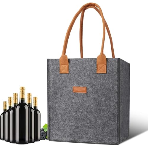 Weinflasche aus Filz – 6 Unterteilungen für Flaschen aus Filz, Aufbewahrung von Wein Champagner | Portable Bottle Wine Tote Transport-Organizer, wiederverwendbarer Reisetopf für Picknick, Party, c, von Vitsrisea