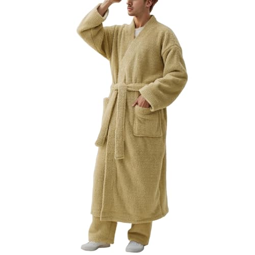 Morgenmantel Herren Lang Kuschelig Saunamantel Saugstark Bademantel V-Ausschnitt Fleece Kimono Robe Für Herbst Frühling Morgenmantel Für Spa & Zuhause Nachtwäsche von Viunychn