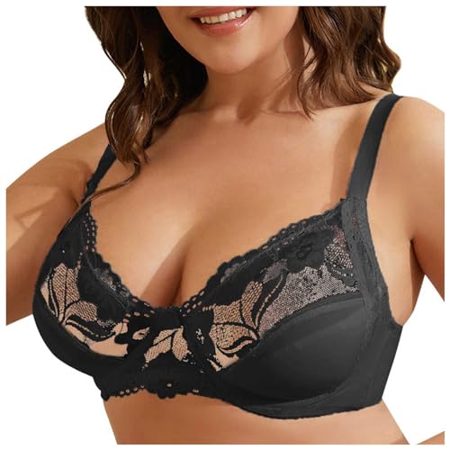 Viunychn BH Große Brüste Starker Halt Durchsichtiger Bra Lace Seamless Bustier Unlined Haltungskorrektur BH Einfarbige Schlaf BH Tasche BH Cool Liftup Schlafen Bra von Viunychn