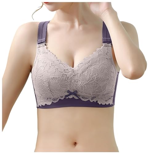 Viunychn BH Ohne Bügel Baumwolle Balconette BH Ohne Gepolster Seamless Bustier Unlined Spitze Bustier Atmungsaktiv Schlaf BH Tasche Bra Kompressions Schlafen Bra von Viunychn