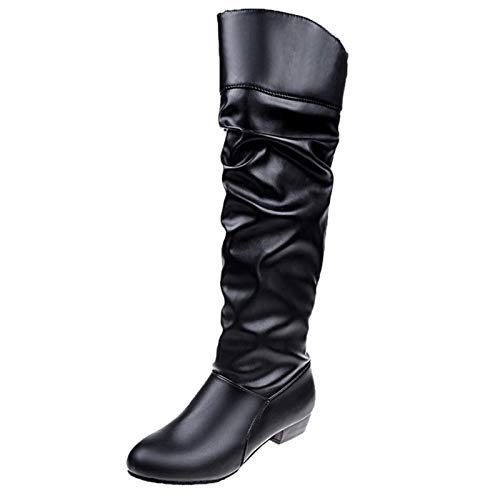 Viunychn Boots Damen Retro Hohe Stiefel Langschaft Stiefel Westernstiefel Halbschaft Warm Gefüttert Kniehohe Stiefel Dicke Warme Lässige Halbhoch Damenstiefel Schneestiefel von Viunychn