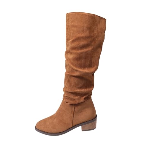 Viunychn Damen Stiefel Stiefel Dicke Warme Lässige Halbhoch Damenstiefel Retro Hohe Stiefel Langschaft Stiefel Westernstiefel Halbschaft Warm Gefüttert Kniehohe Schneestiefel von Viunychn