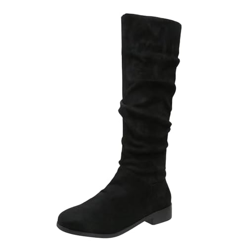 Viunychn Damen Stiefel Stiefel Westernstiefel Stiefel Dicke Warme Lässige Halbhoch Damenstiefel Schneestiefel Halbschaft Warm Gefüttert Kniehohe Retro Hohe Stiefel Langschaft von Viunychn