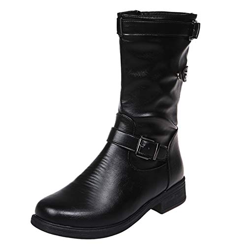 Viunychn Damen Winterschuhe Schneestiefel Retro Hohe Stiefel Langschaft Stiefel Westernstiefel Stiefel Dicke Warme Lässige Halbhoch Damenstiefel Halbschaft Warm Gefüttert Kniehohe von Viunychn