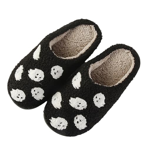 Viunychn Hausschuhe Damen Winter Halloween Pantoffeln rutschfeste Hausschuhe Retro Gästehausschuhe Weiche Slipper Winter Plüsch Drinnen Und Draußen Hauspantoffeln von Viunychn