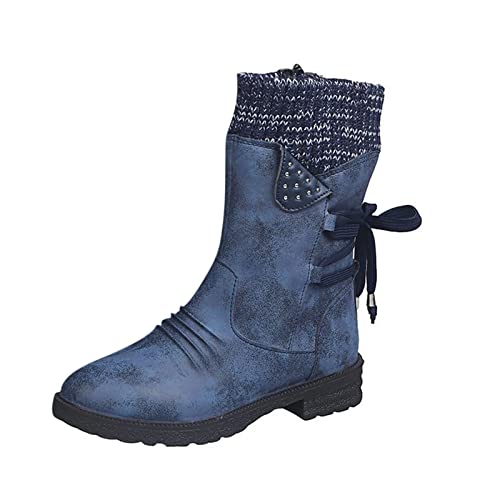 Viunychn Stiefel Damen Halbschaft Warm Gefüttert Kniehohe Stiefel Westernstiefel Schneestiefel Retro Hohe Stiefel Langschaft Stiefel Dicke Warme Lässige Halbhoch Damenstiefel von Viunychn