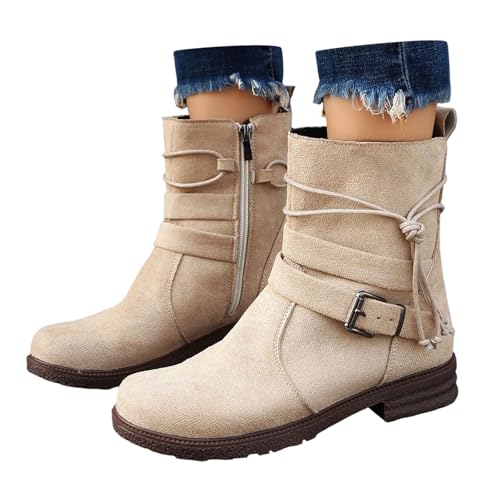 Viunychn Stiefel Damen Stiefel Dicke Warme Lässige Halbhoch Damenstiefel Schneestiefel Stiefel Westernstiefel Halbschaft Warm Gefüttert Kniehohe Retro Hohe Stiefel Langschaft von Viunychn