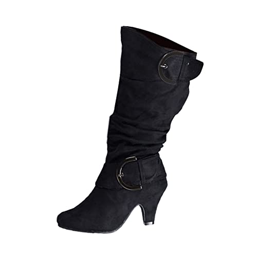 Viunychn Winterstiefel Damen Stiefel Westernstiefel Schneestiefel Retro Hohe Stiefel Langschaft Stiefel Dicke Warme Lässige Halbhoch Damenstiefel Halbschaft Warm Gefüttert Kniehohe von Viunychn