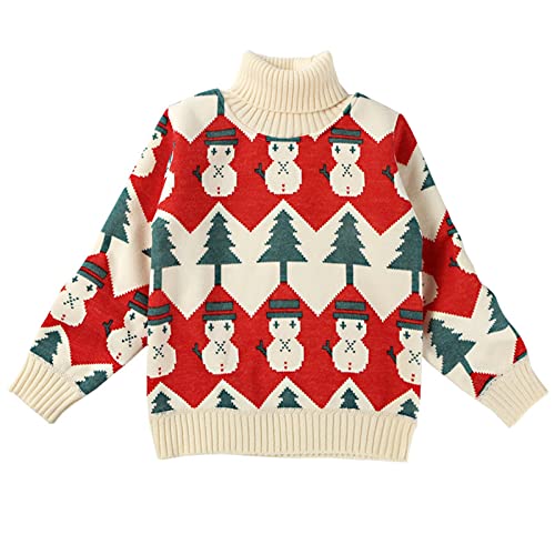 Weihnachtskleid Baby Strick Weihnachtskleidung Rentier Sweatshirts Warme Christmas Langarmshirt Weihnacht Pullover Kinder von Viunychn