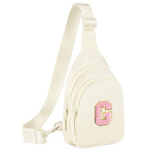 Viverte Kleine Umhängetasche mit Initialen-Motiv, für Mädchen und Frauen, niedliche Brusttasche, Umhängetasche, personalisiertes Geschenk, Beige, G von Viverte