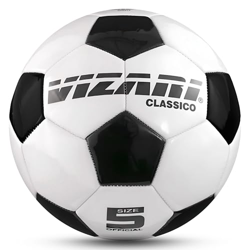 Vizari Classico Fußball Ball - Klassisch in Weiß/Schwarz - Trainingsball Fussball mit 32-er Muster - Steppnaht Technologie - Weiß, Schwarz - Größe 4 von Vizari