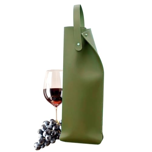 Vllold Weintasche aus Leder, Wein-Tragetaschen mit Griffen, wiederverwendbare Weinflaschentasche, einzelne Champagnertasche für Reisen, Picknick, Weihnachten, grün, Refer to description, Unisex von Vllold