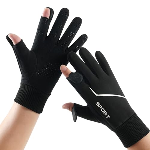 Vllold Winter-Fäustlinge für Herren, 2 fingerlose Handschuhe für Herren, Radfahren, Sportbekleidung, hohe Elastizität, rutschfest, passt eng zum Arbeiten, Wandern von Vllold