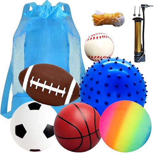 Vndnsy 6 Stück Sport Bälle für Kleinkinder, Fußball Rugby-Ball Basketball Volleyball Baseball Sensory Ball, mit Pumpe, Kleinkind Sport Spielzeug, für Jungen Mädchen, Kinderball Drinnen und Draußen Vndnsy 6 Stück Sport Bälle für Kleinkinder, Fußball Rugby-Ball Basketball Volleyball Baseball Sensory Ball, mit Pumpe, Kleinkind Sport Spielzeug, für Jungen Mädchen, Kinderball Drinnen und Draußen von Vndnsy