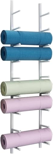 Vnook Yogamatten-Aufbewahrungsregale, Multifunktionaler Heim-Fitnessraum-Aufbewahrungsorganisator Mit Haken Und Feststellbaren Rädern, Hantelständer for Hanteln, Yogamatte(White,155 * 18cm) von Vnook