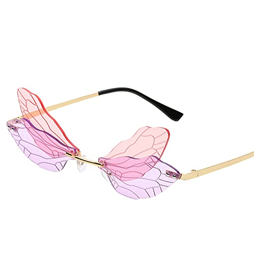 Voberry Sonnenbrille 2022 Mode Lustige Unregelmäßige Randlose Libelle Flügel Brille Foto Requisiten für Hochzeit Geburtstag Halloween Party Gunst Geschenk SG0L01 (F) von Voberry
