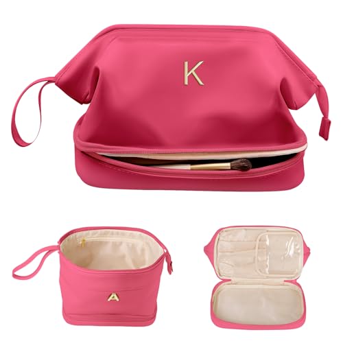 Vogewood Teen Girl Gifts Trendy Stuff, Initial Large Makeup Bag, Bride To Be Gifts, Double Layer Cosmetic Bag, Waterproof PU Travel Toiletry Bag for Bachelorette Wedding Bridal, Bride Gifts, Knallpink von Vogewood