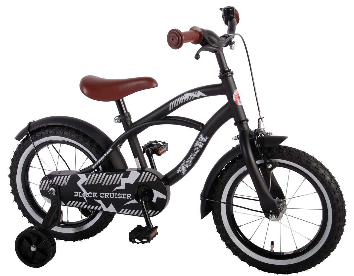 Volare Kinderfahrrad 14 Zoll Kinder Jungen Fahrrad Kinderrad Rad Bike Cruiser Schwarz 41401, 1 Gang, Rücktrittbremse, Stützräder von Volare