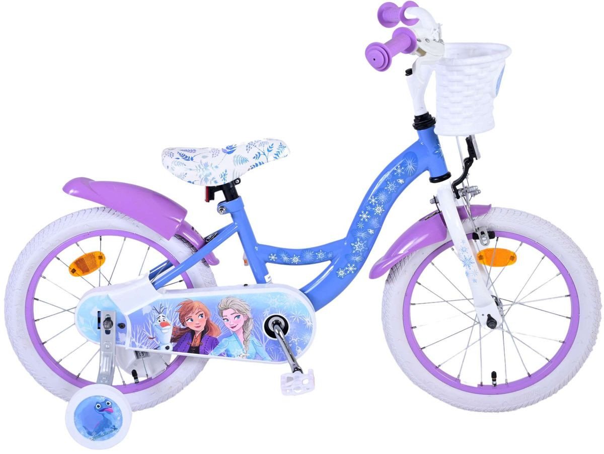 Volare Kinderfahrrad 16 Zoll Kinder Mädchen Fahrrad Rad Frozen 2 Eiskönigin Elsa 21584-SACB, 1 Gang, Rücktrittbremse, Korb,Stützräder,Kettenschutz, Schutzbleche von Volare