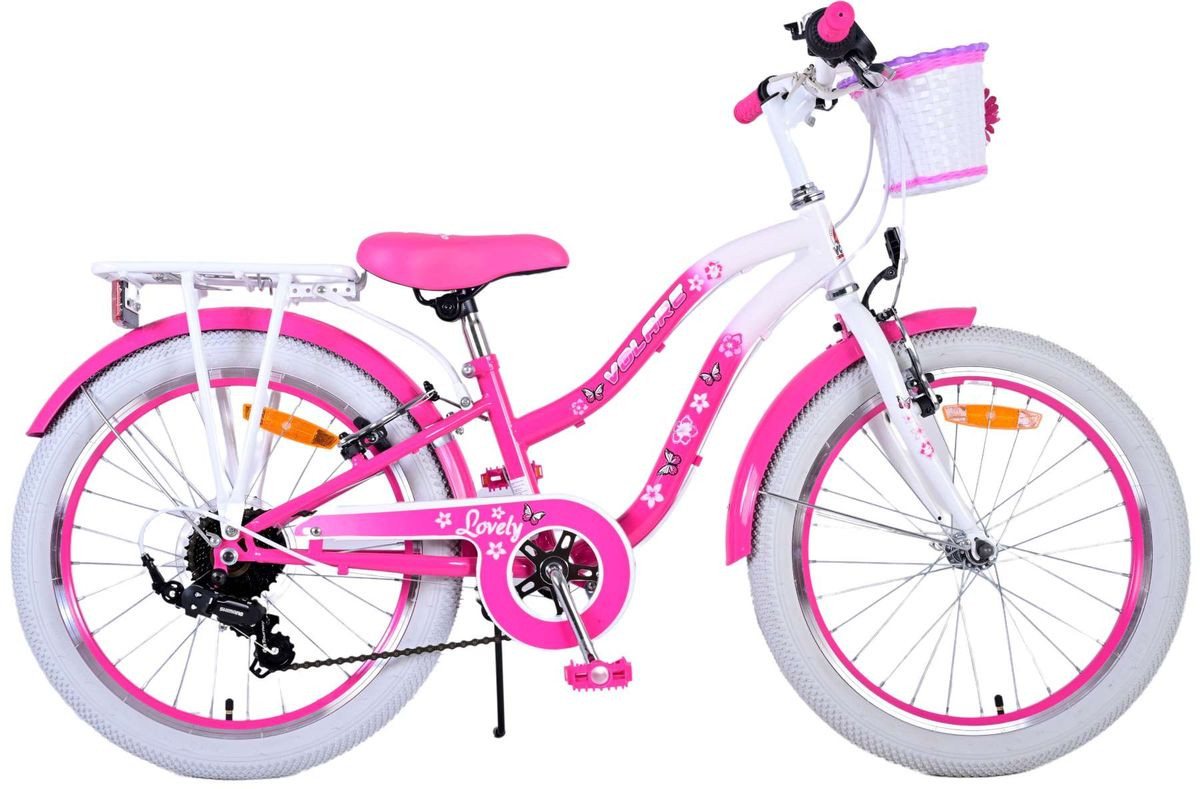 Volare Kinderfahrrad 20 ZOLL Kinder Mädchen Fahrrad Kinderfahrrad Rad LOVELY 7 Gänge 22122, 7 Gang Shimano, Kettenschaltung, 7 Gänge, Korb, Seitenständer, Gepäckträger von Volare