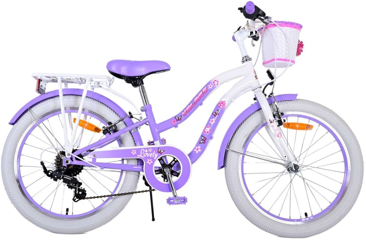 Volare Kinderfahrrad 20 ZOLL Kinder Mädchen Fahrrad Kinderfahrrad Rad LOVELY 7 Gänge 22125, 7 Gang Shimano, Kettenschaltung, 7 Gänge, Korb, Seitenständer, Gepäckträger von Volare