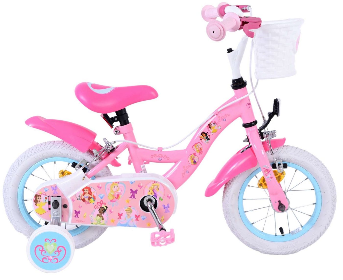 Volare Kinderfahrrad Disney Princess - Mädchen - Rosa - Zwei-Hand-Bremsen, bis 60 kg, 85% zusammengebaut, 12 oder 16 Zoll, Stahlfelgen von Volare