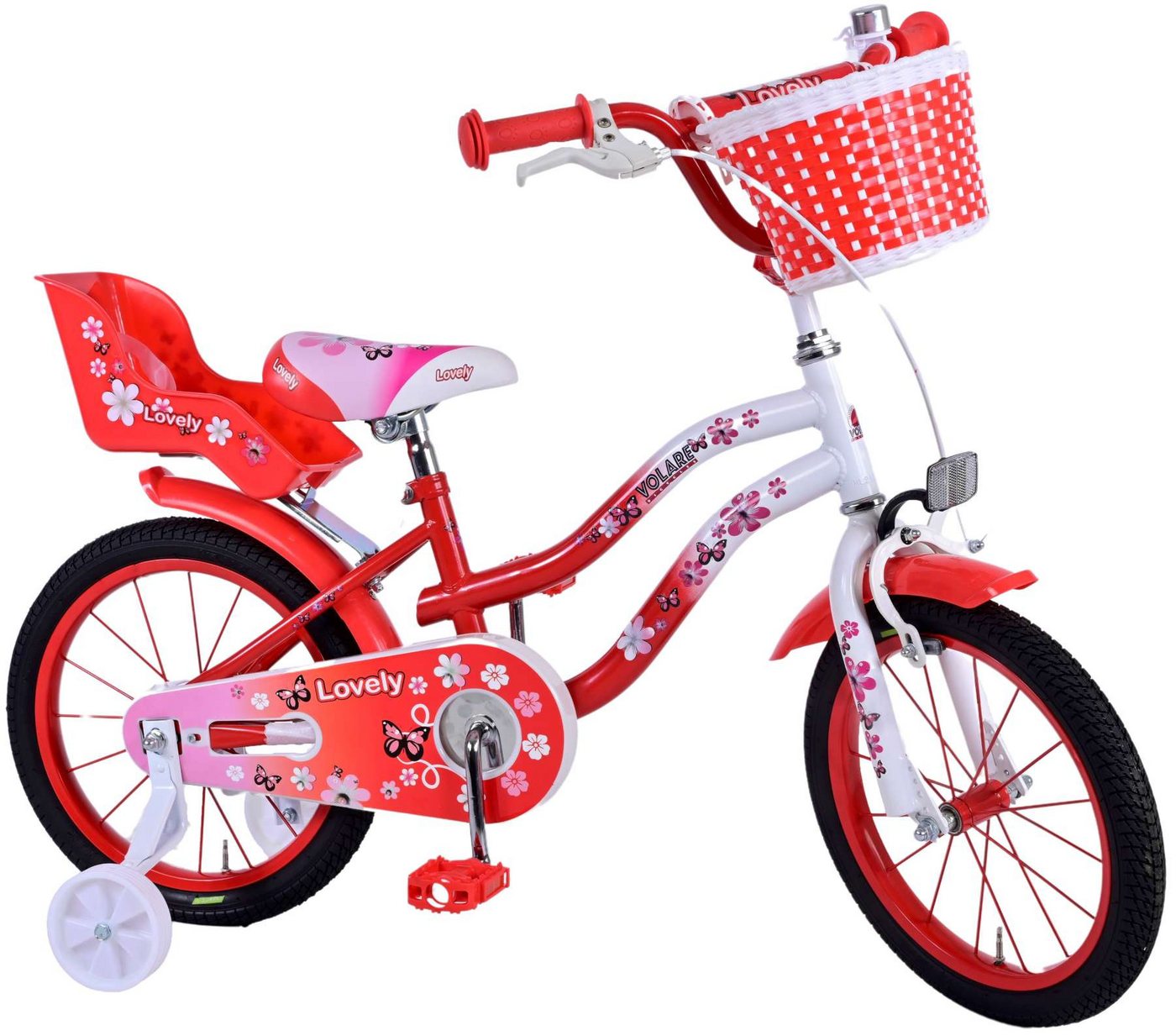 Volare Kinderfahrrad Kinderfahrrad Lovely Fahrrad für Mädchen 16 Zoll Kinderrad in Rot Weiß von Volare