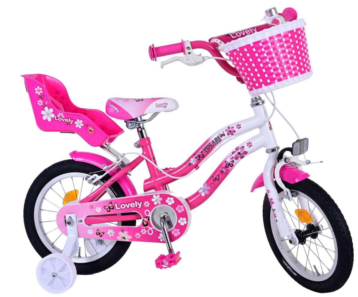 Volare Kinderfahrrad Kinderfahrrad Lovely für Mädchen 14 Zoll Kinderrad Rosa Weiß Fahrrad von Volare