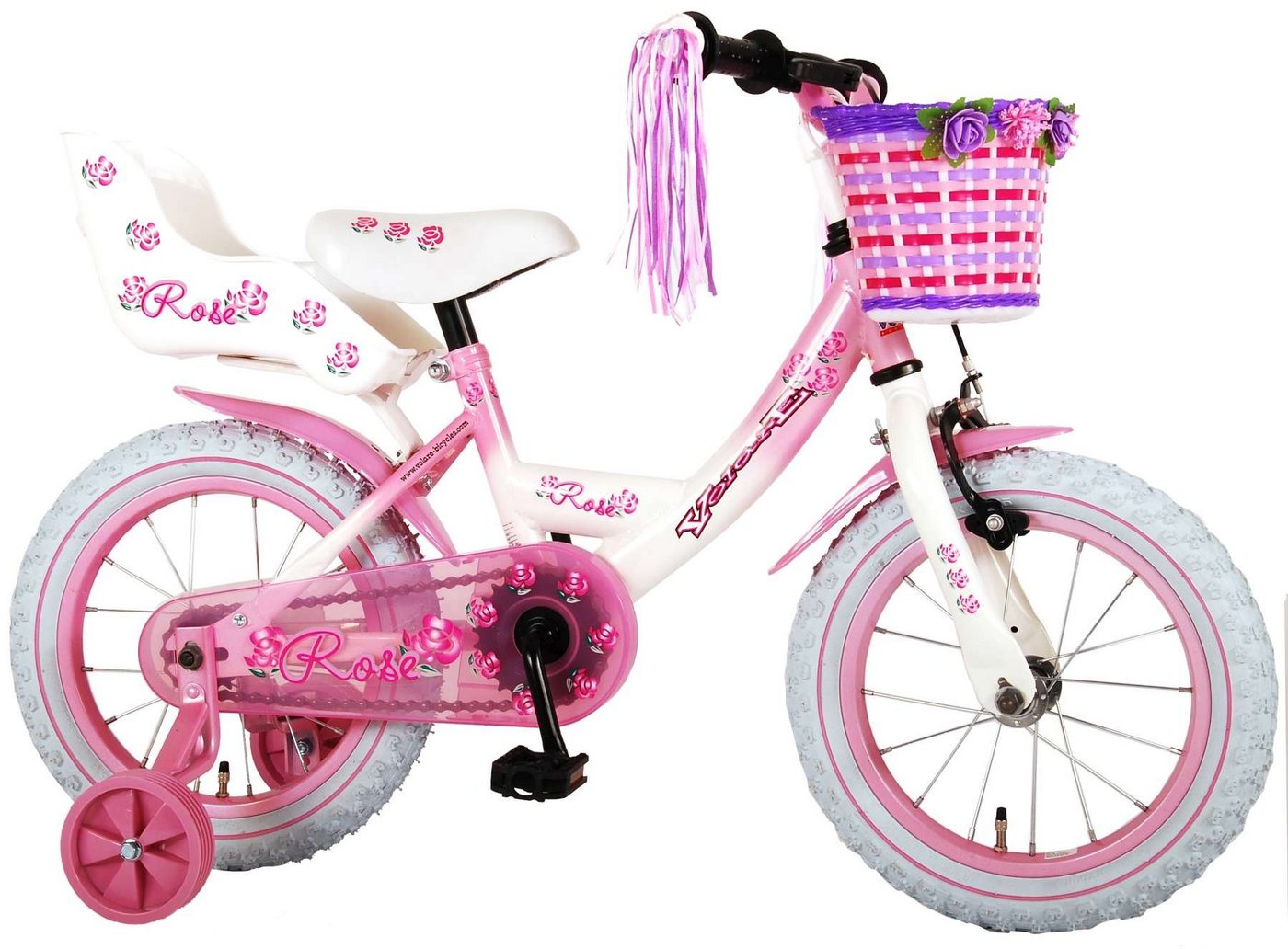 Volare Kinderfahrrad Rose, Mädchen - Pink - verschiedene Größen - 95% zusammengebaut, 1 Gang, bis 60 kg, Rücktrittbremse, Luftbereifung, einstellbare Lenkerhöhe von Volare