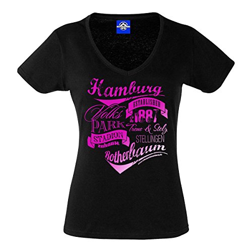 Volkspark Hamburg Streetwear Damen T-Shirt Vintage Typo Metallic Blau Druck (schwarz, m) von Volkspark Hamburg Streetwear