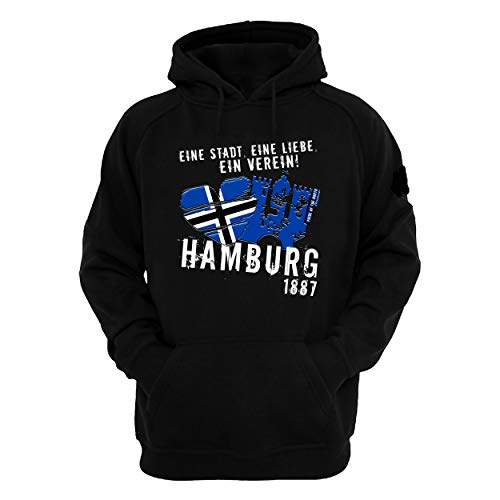 Volkspark Hamburg Streetwear Herren Hoodie Eine Stadt Eine Liebe EIN Verein (Schwarz, s) von Volkspark Hamburg Streetwear