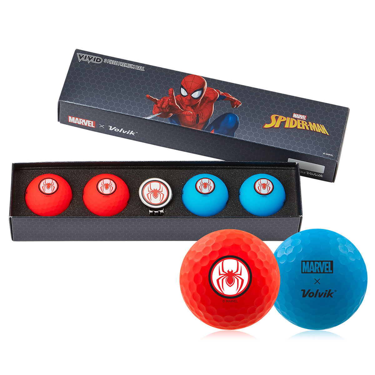 Volvik Marvel 4 Golf Ball Pack & Marker, Mens, Spider man | American Golf von Volvik