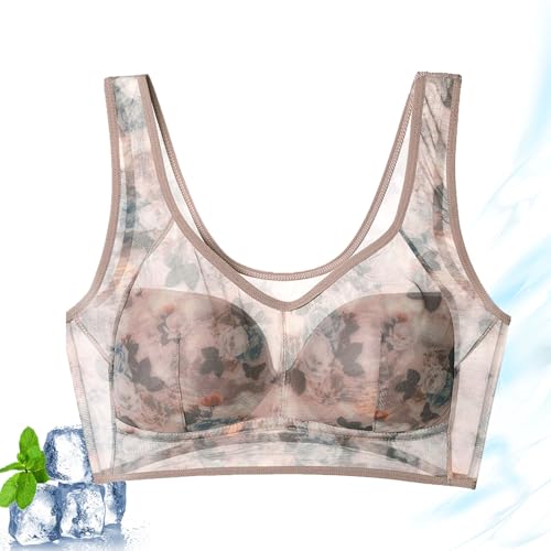 Laacex Cooling Bra, Ice Silk Lace Cooling Comfort Bra, Lace Buttonless Comfortable Bra (Brown,Large) von Vopetroy