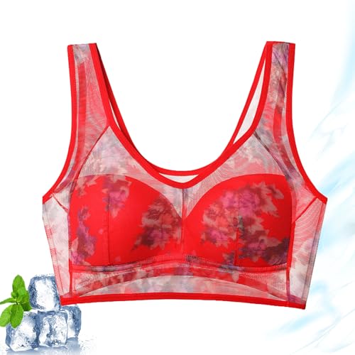 Laacex Cooling Bra, Ice Silk Lace Cooling Comfort Bra, Lace Buttonless Comfortable Bra (Red,X-Large) von Vopetroy