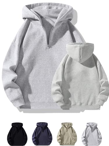 Vopetroy Men's Quarter Zip Pullover Hoodies,Half Zip Hoodie Men,Plain Hoodie, Sweatshirt Casual Pullover (Gray,M) von Vopetroy