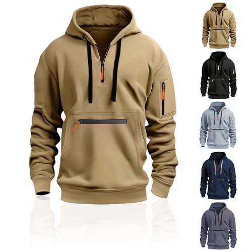 Vopetroy Men's Regular Fit Solid Half Zip Drop Shoulder Essentials Hoodie Quarter Zip Pullover Men Long Sleeve Hoodie (Camel,M) von Vopetroy