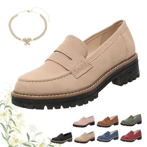 Vopetroy Orthoture - Orthopedic Platform Loafers, Lug Sole Loafers for Women, Slip On Comfort Casual Fashion (9,Beige) von Vopetroy