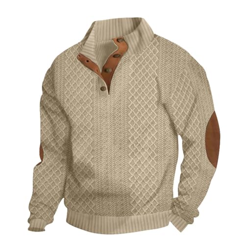 Vopetroy Whitecloths Life Clothing Men, Men's Vintage Knit Print Zip-Up Sweatshirt, Stand Collar Button Sweatshirt (Khaki,Small) von Vopetroy